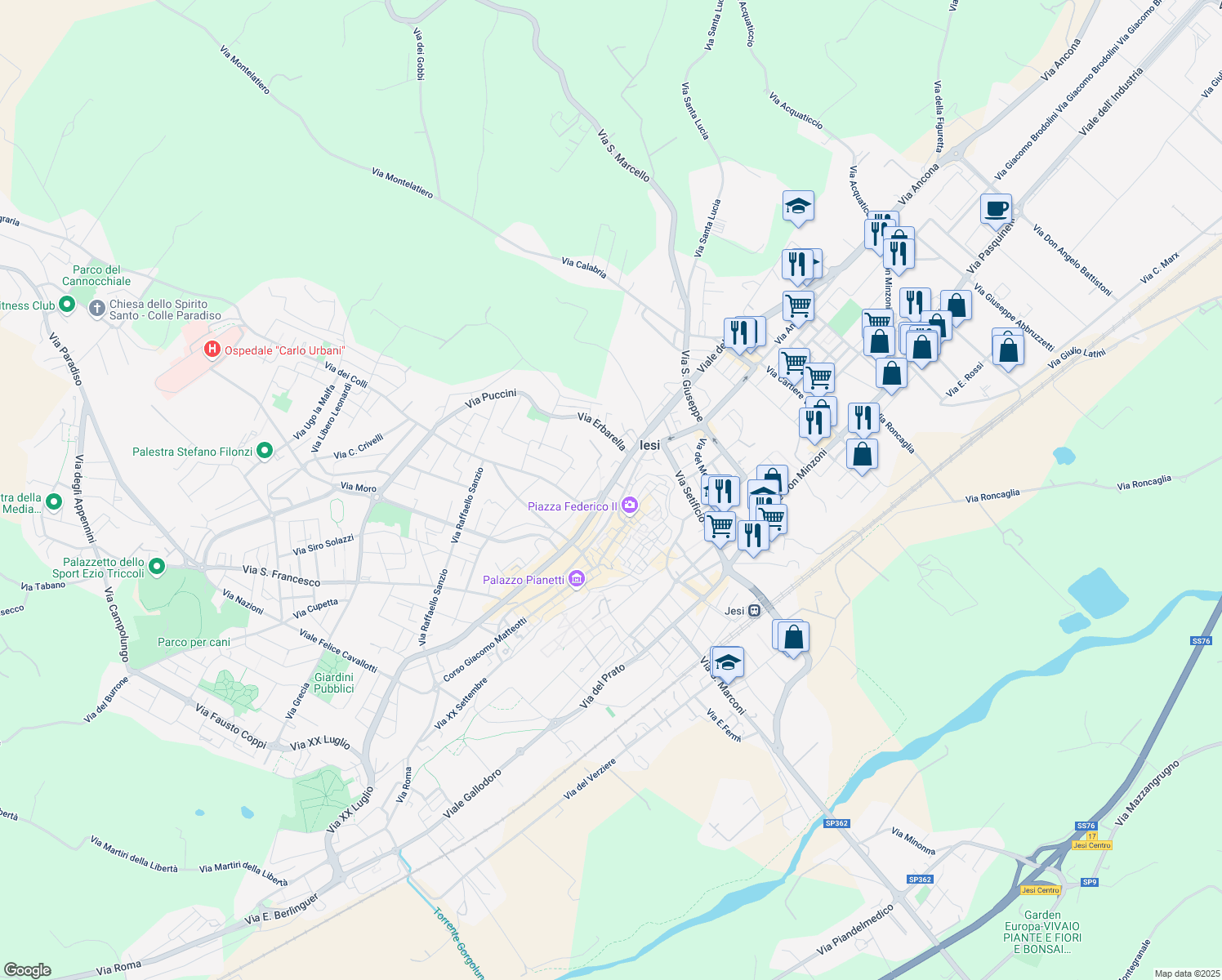 map of restaurants, bars, coffee shops, grocery stores, and more near 1 Via Marsala in Jesi