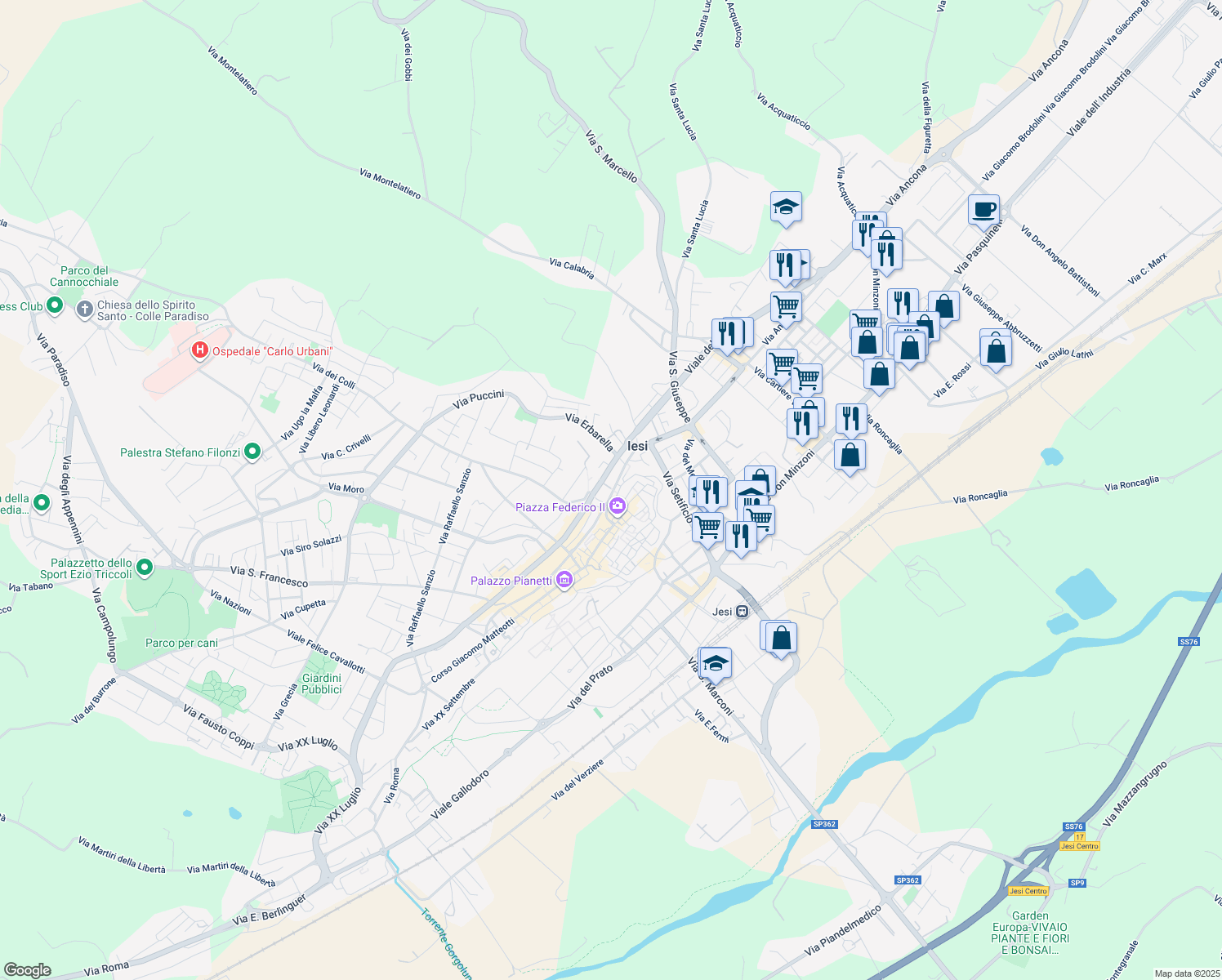 map of restaurants, bars, coffee shops, grocery stores, and more near 1 Via Marsala in Jesi