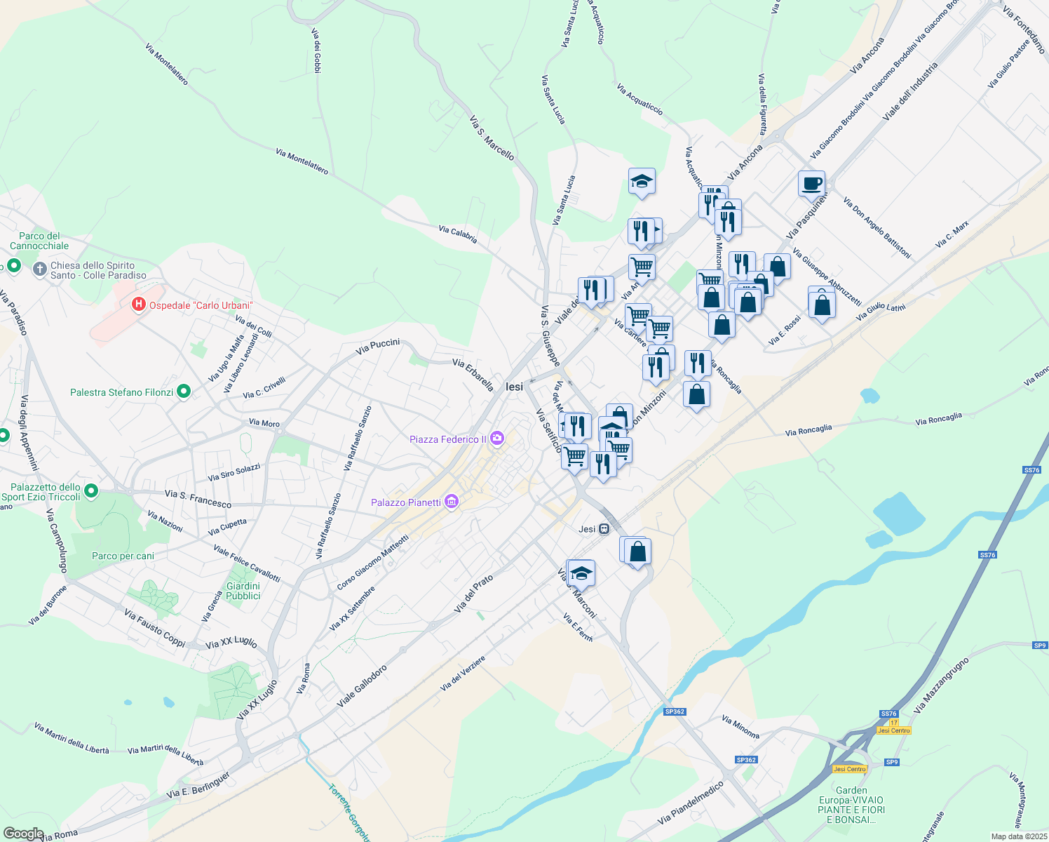 map of restaurants, bars, coffee shops, grocery stores, and more near 12 Via delle Terme in Jesi