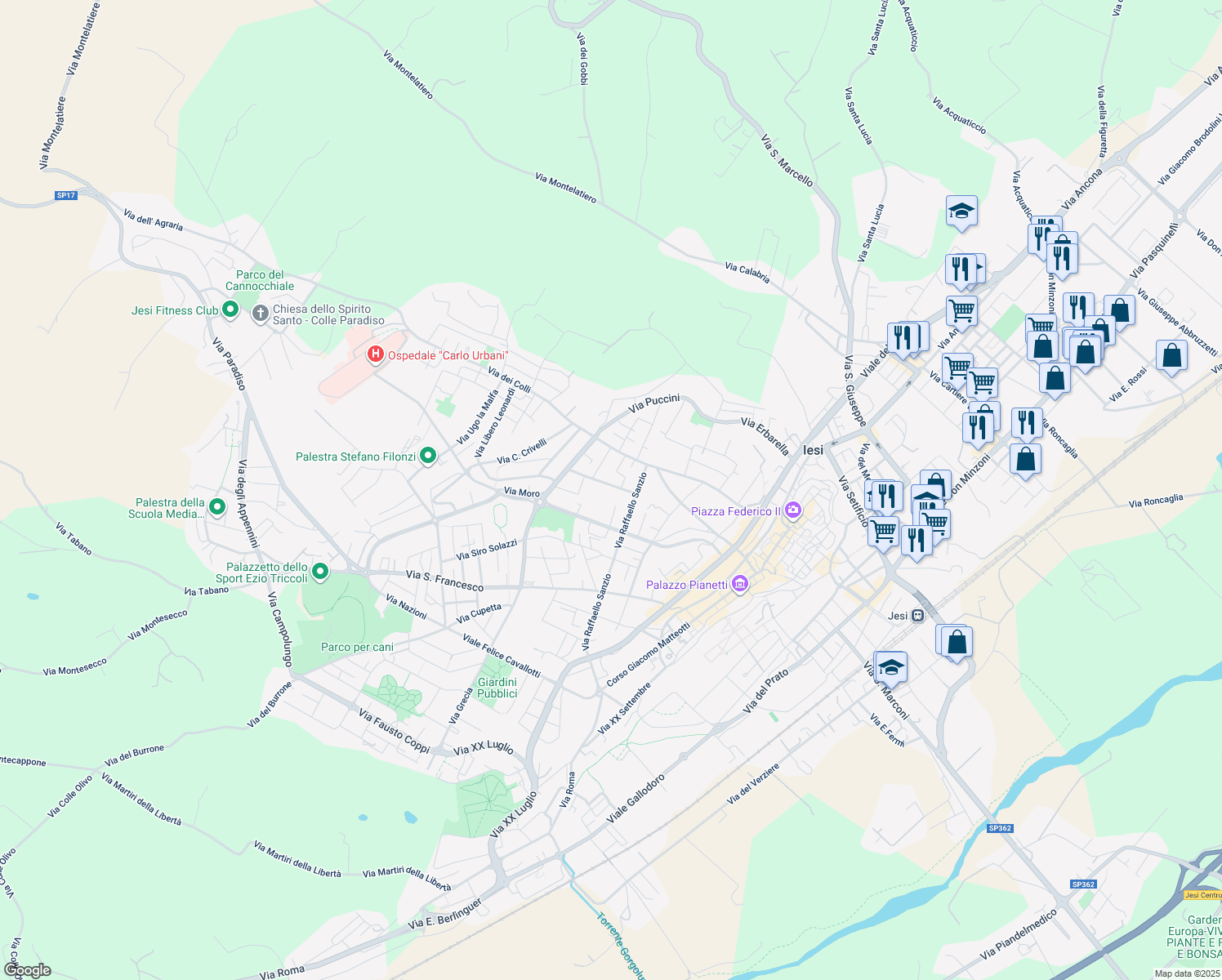 map of restaurants, bars, coffee shops, grocery stores, and more near 8 Via Lorenzo Lotto in Jesi