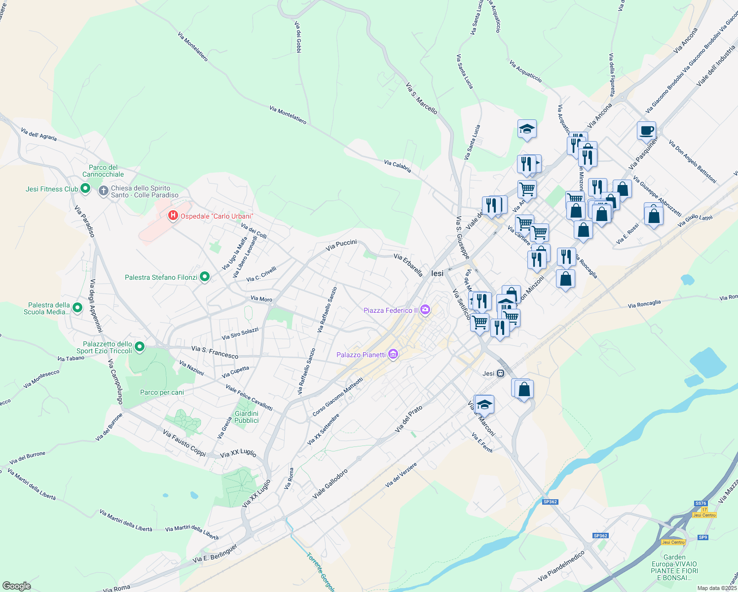 map of restaurants, bars, coffee shops, grocery stores, and more near 54 Via Gioacchino Rossini in Jesi