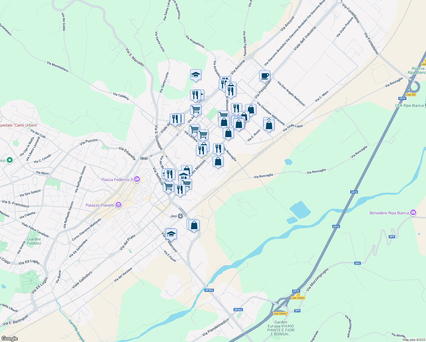 map of restaurants, bars, coffee shops, grocery stores, and more near 3 Via Rocco Scotellaro in Jesi