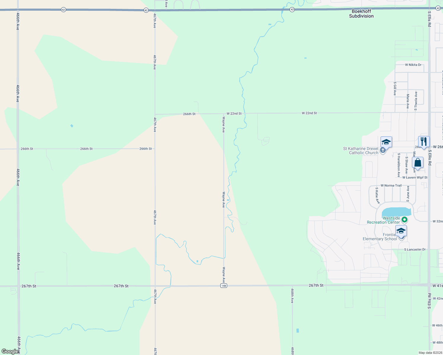 map of restaurants, bars, coffee shops, grocery stores, and more near 24334 Wayne Avenue in Sioux Falls