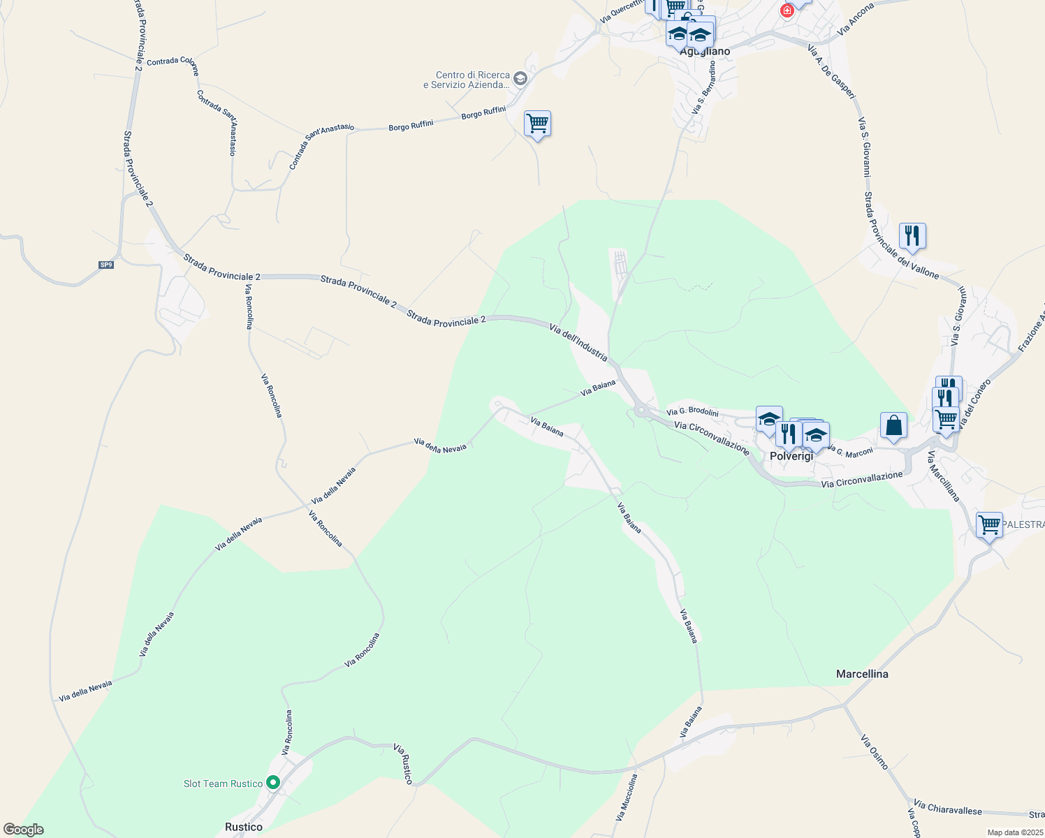 map of restaurants, bars, coffee shops, grocery stores, and more near 10 Via Baiana in Provincia di Ancona