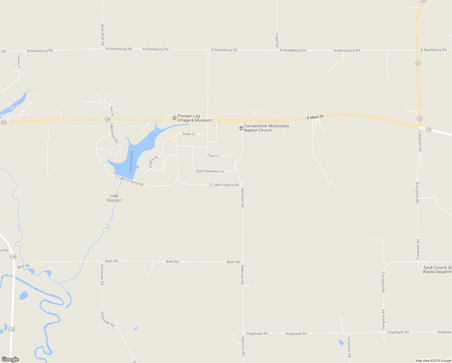 map of restaurants, bars, coffee shops, grocery stores, and more near E8066 East Lake Virginia Road in Reedsburg