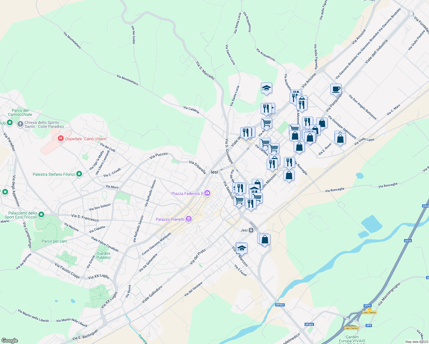 map of restaurants, bars, coffee shops, grocery stores, and more near in Iesi