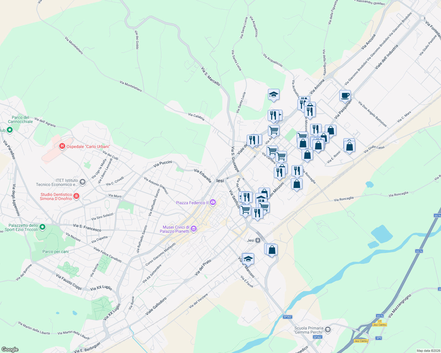 map of restaurants, bars, coffee shops, grocery stores, and more near in Iesi