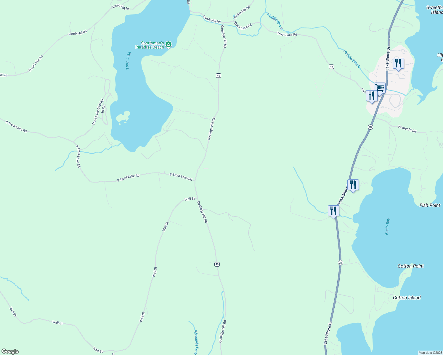 map of restaurants, bars, coffee shops, grocery stores, and more near 43 Deer Creek Road in Diamond Point