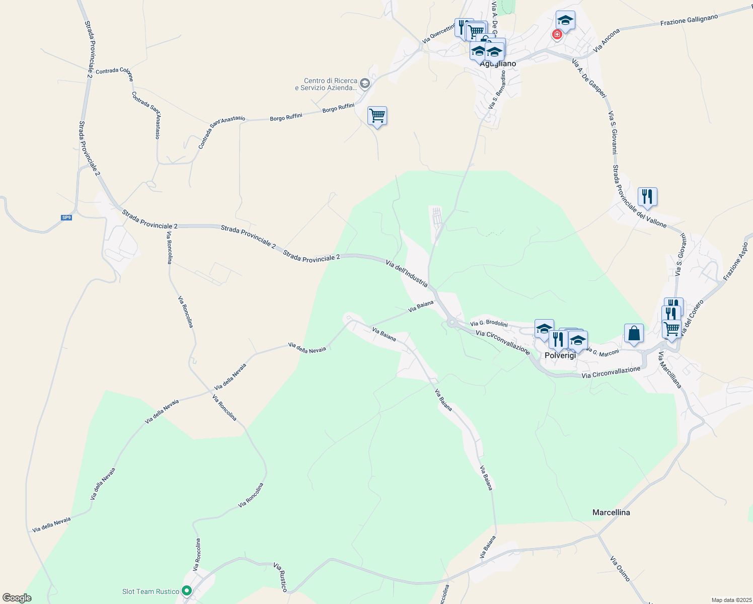 map of restaurants, bars, coffee shops, grocery stores, and more near 10 Via Baiana in Provincia di Ancona