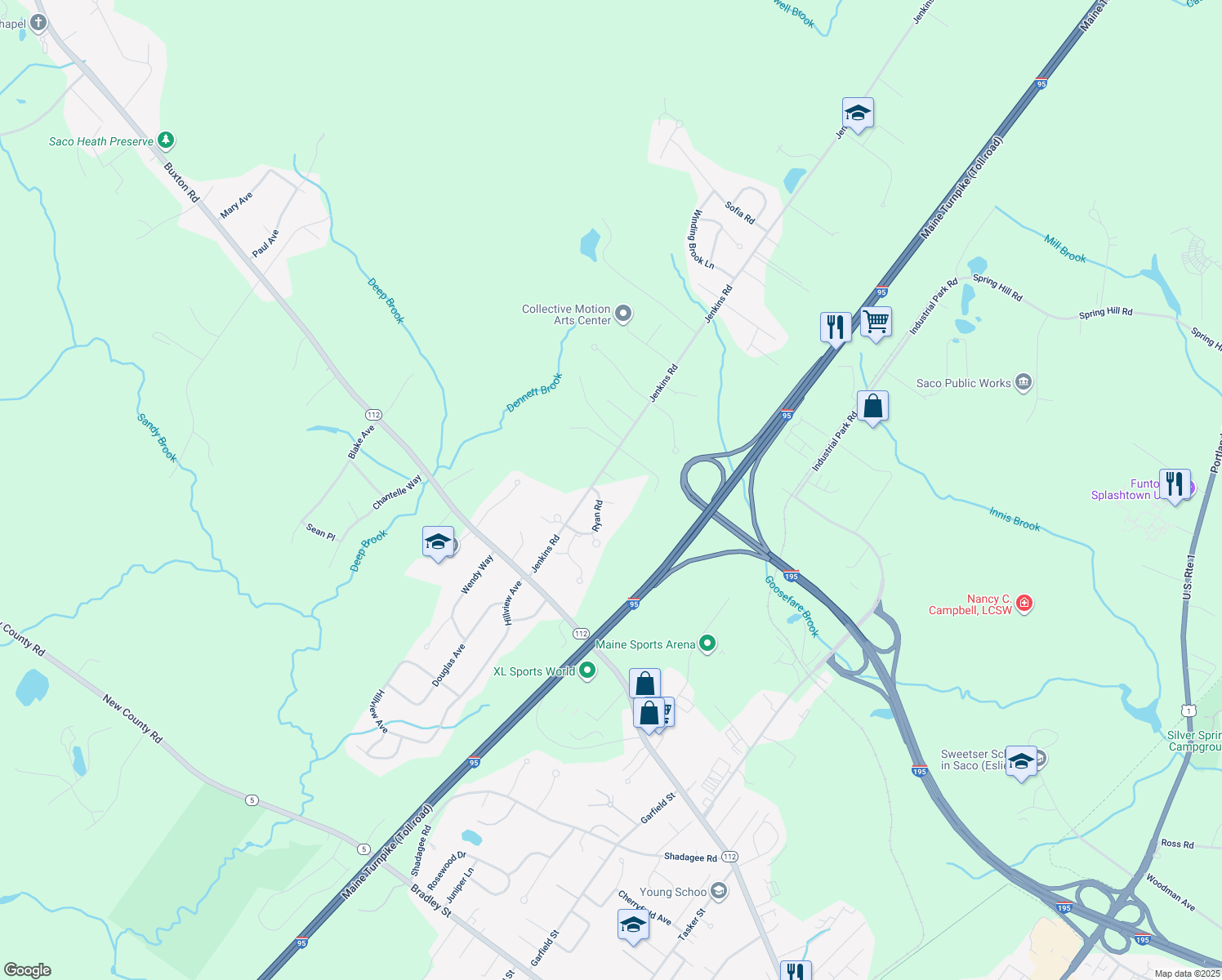 map of restaurants, bars, coffee shops, grocery stores, and more near 4 Chelsea Cir in Saco