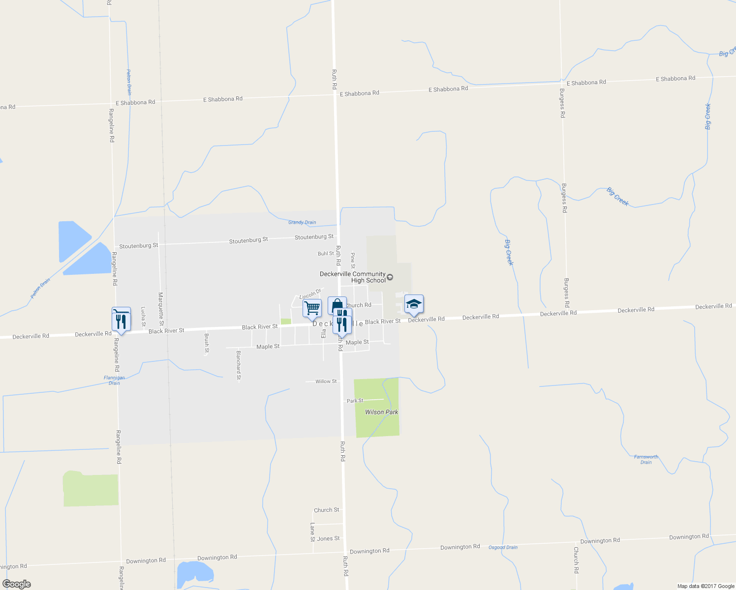 map of restaurants, bars, coffee shops, grocery stores, and more near 3585 Marcus in Deckerville