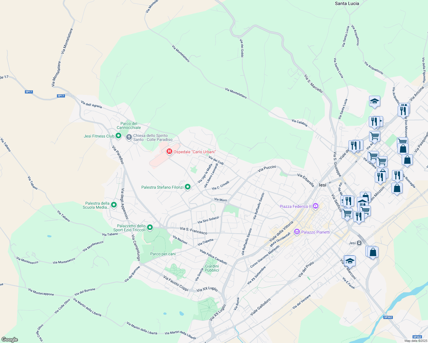 map of restaurants, bars, coffee shops, grocery stores, and more near 5 Via C. Cingolani in Jesi
