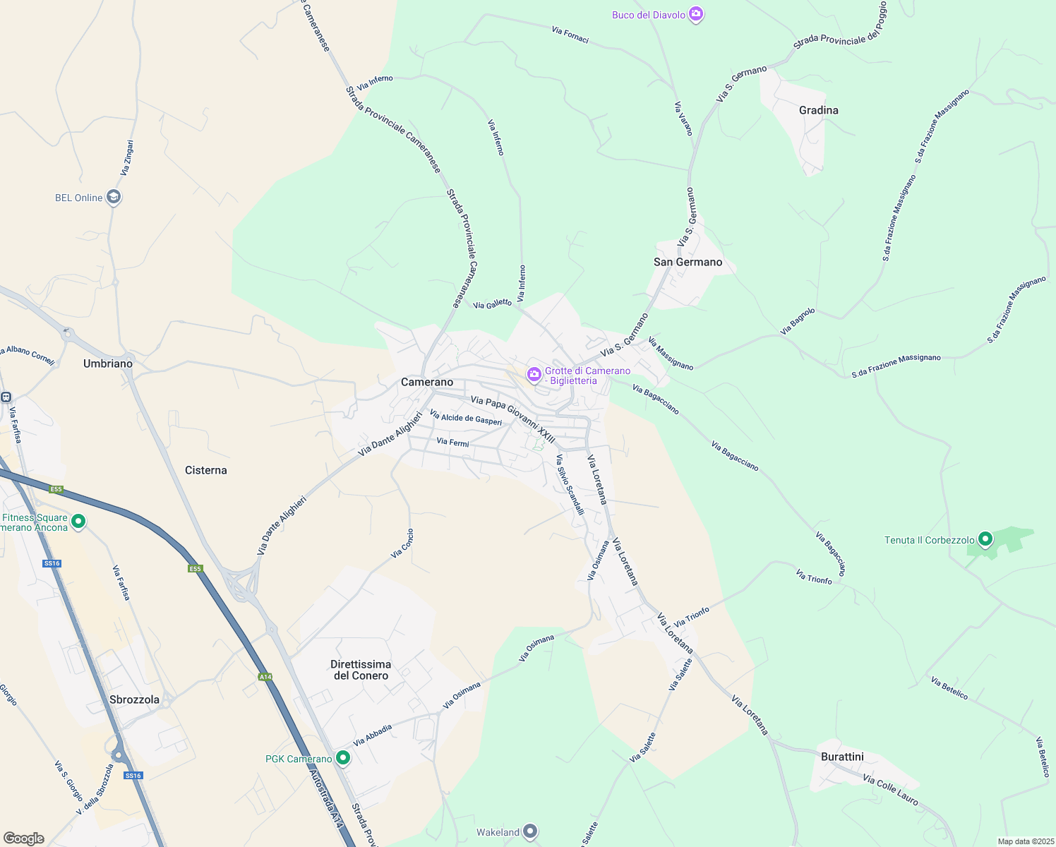 map of restaurants, bars, coffee shops, grocery stores, and more near 58 Via Papa Giovanni XXIII in Camerano
