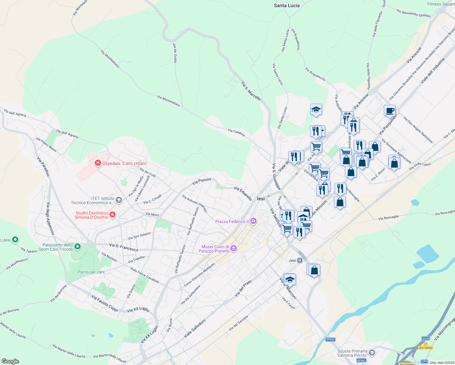 map of restaurants, bars, coffee shops, grocery stores, and more near 16 Via Romeo Frezzi in Jesi