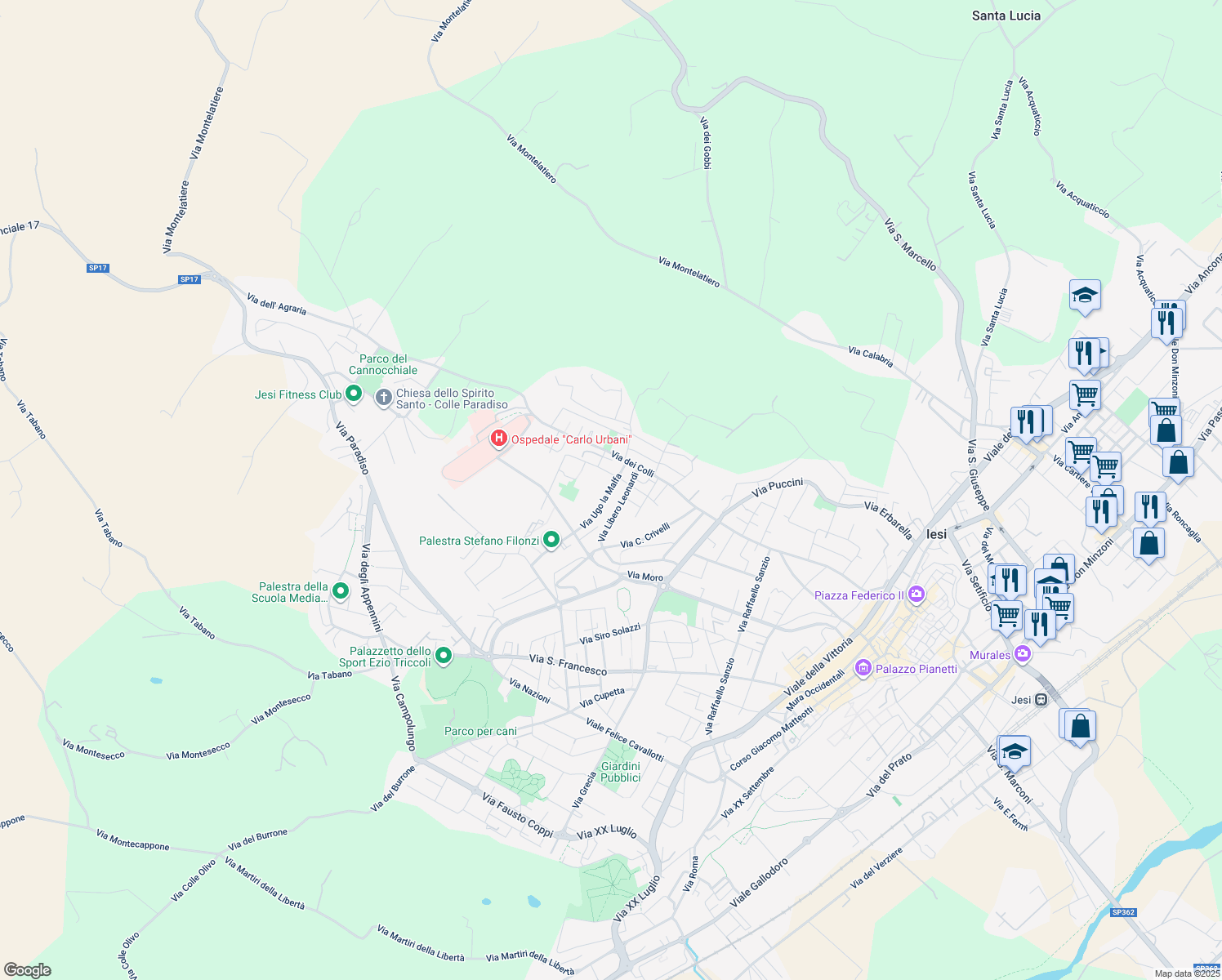 map of restaurants, bars, coffee shops, grocery stores, and more near 5 Via C. Cingolani in Jesi