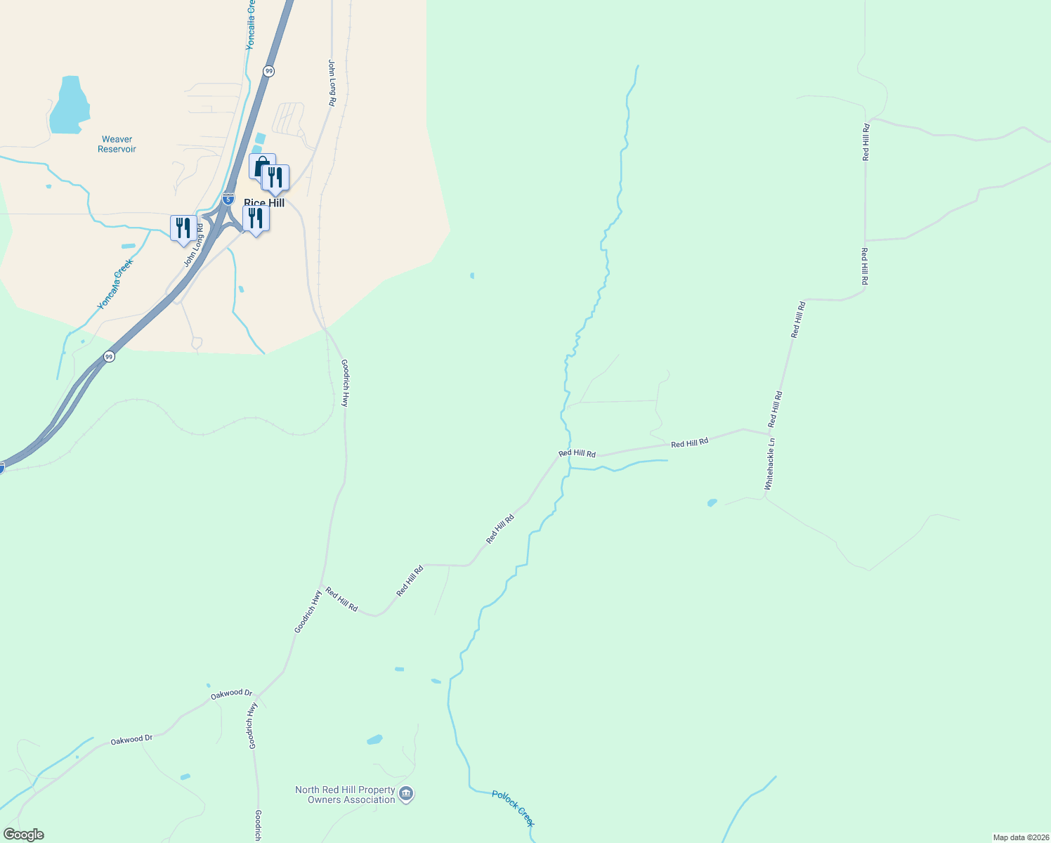 map of restaurants, bars, coffee shops, grocery stores, and more near 1062 Red Hill Road in Oakland