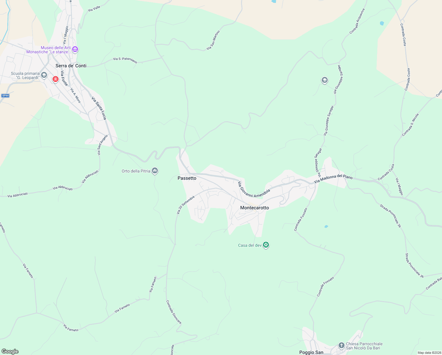 map of restaurants, bars, coffee shops, grocery stores, and more near 92 Via Giovanni Amendola in Montecarotto