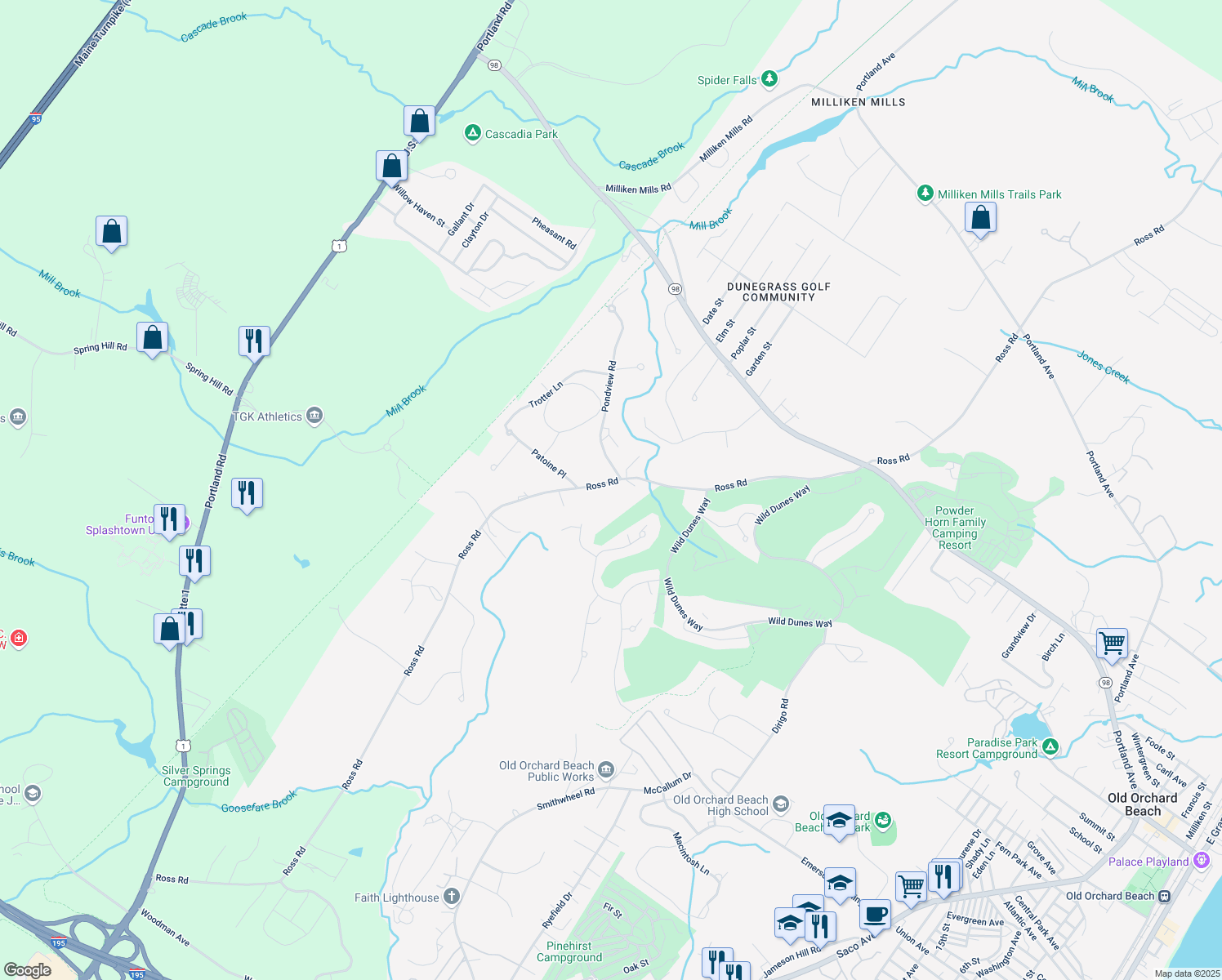 map of restaurants, bars, coffee shops, grocery stores, and more near 79 Ross Road in Old Orchard Beach