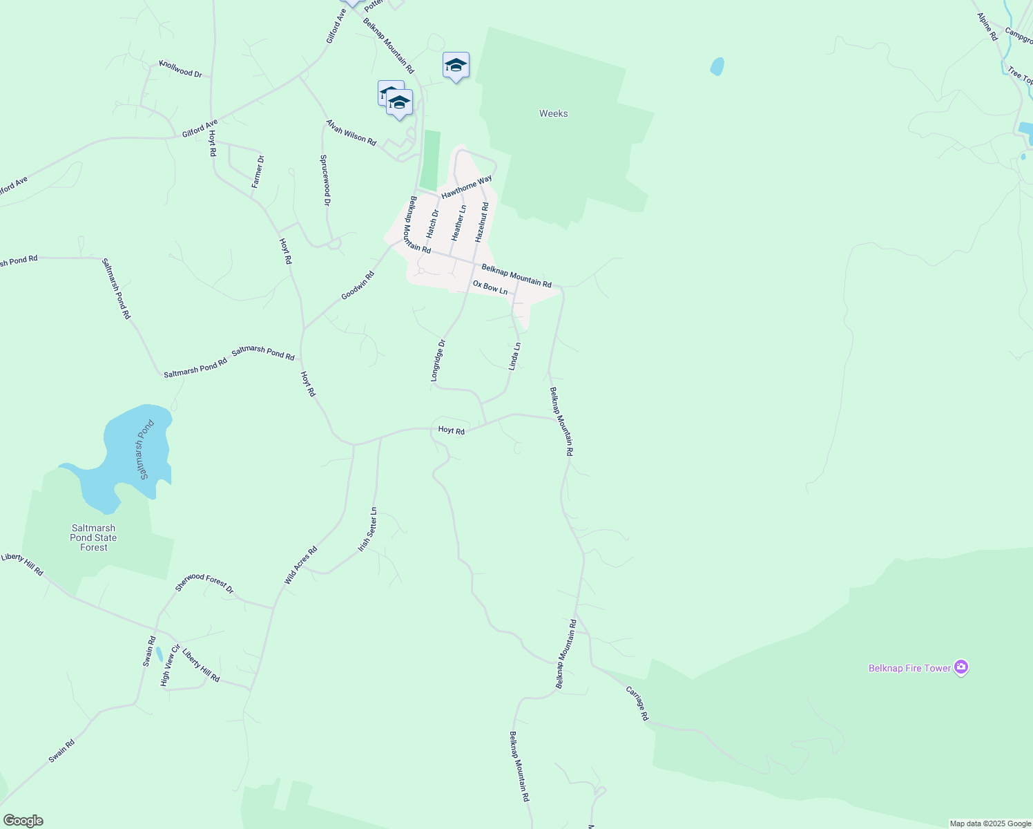 map of restaurants, bars, coffee shops, grocery stores, and more near 358 Hoyt Road in Gilford