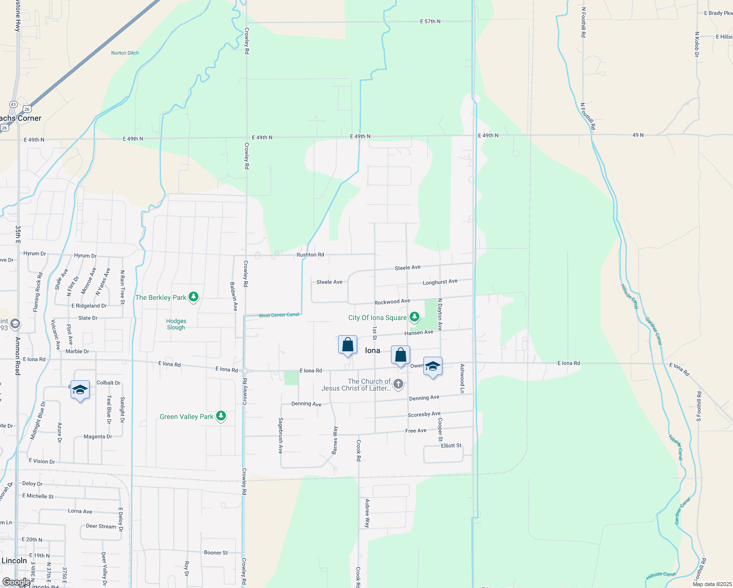 map of restaurants, bars, coffee shops, grocery stores, and more near 3763 Olsen Avenue in Iona