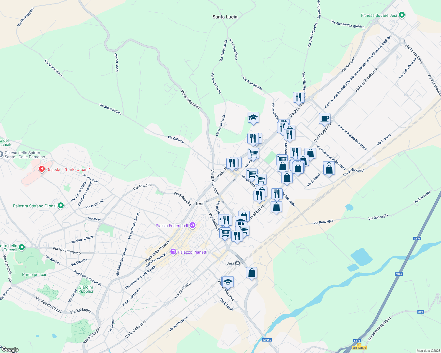 map of restaurants, bars, coffee shops, grocery stores, and more near 20 Via Lazio in Jesi