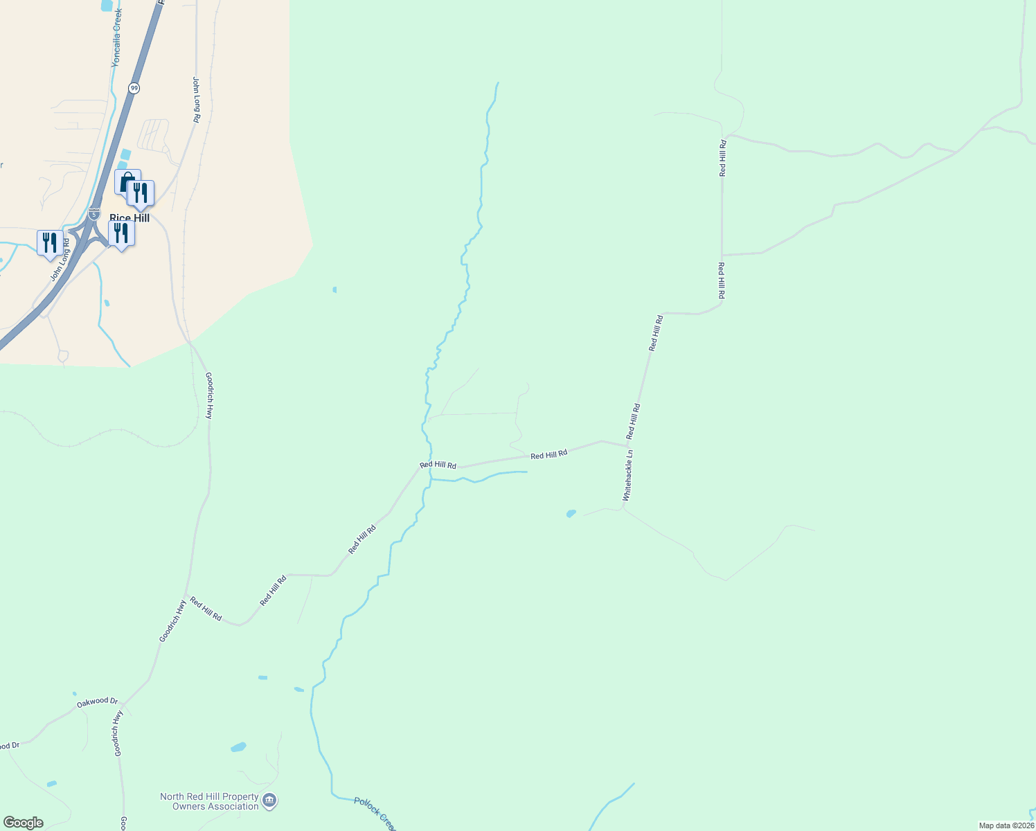 map of restaurants, bars, coffee shops, grocery stores, and more near 1488 Red Hill Road in Oakland
