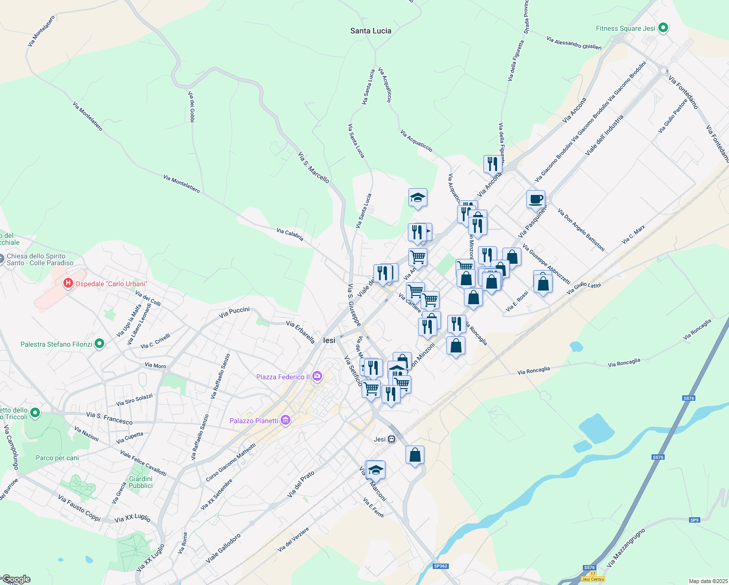 map of restaurants, bars, coffee shops, grocery stores, and more near 20 Via Lazio in Jesi