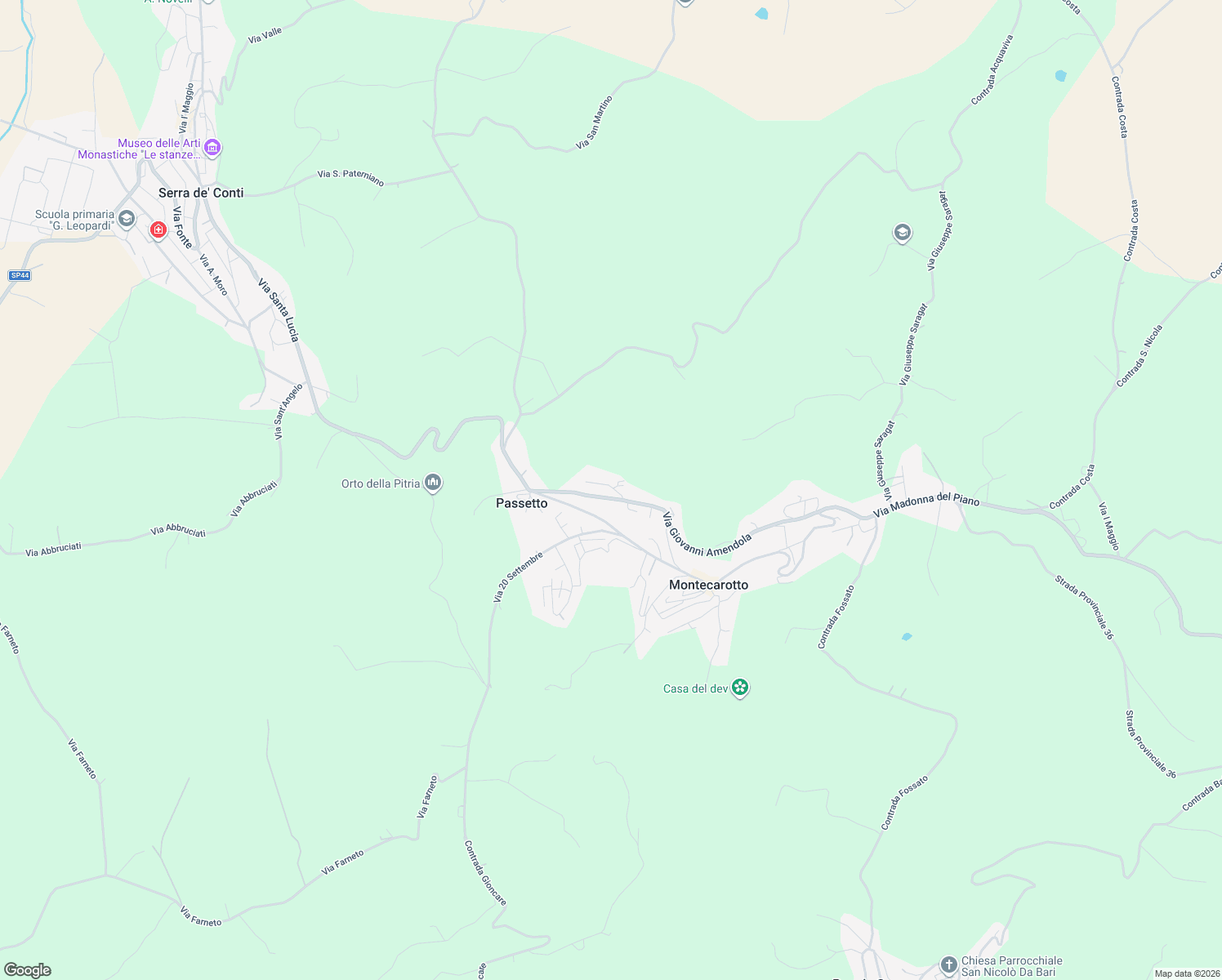 map of restaurants, bars, coffee shops, grocery stores, and more near 92 Via Giovanni Amendola in Montecarotto