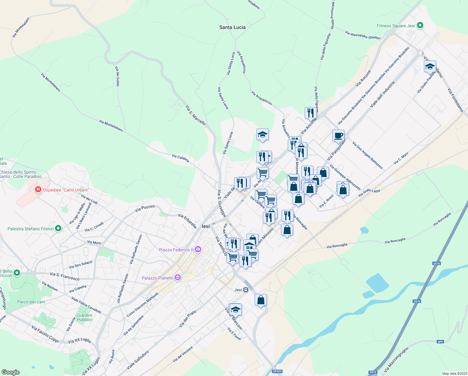 map of restaurants, bars, coffee shops, grocery stores, and more near 22 Viale del Lavoro in Jesi