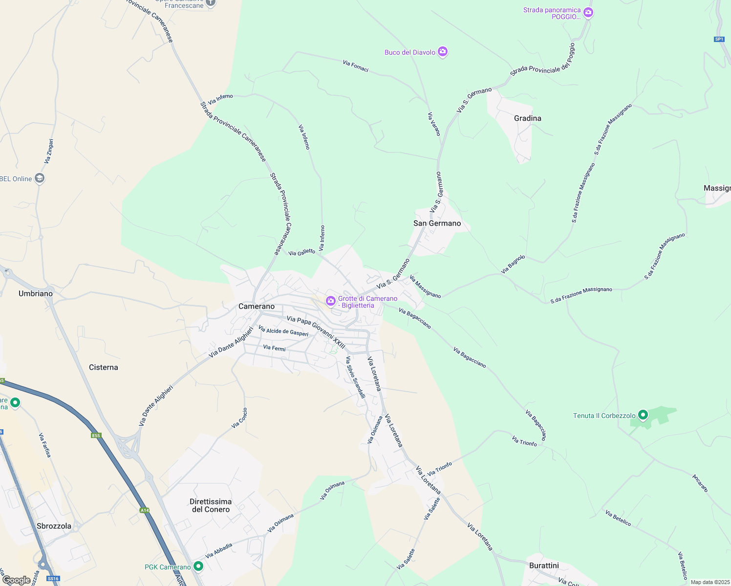 map of restaurants, bars, coffee shops, grocery stores, and more near 45C Via Galletto in Camerano