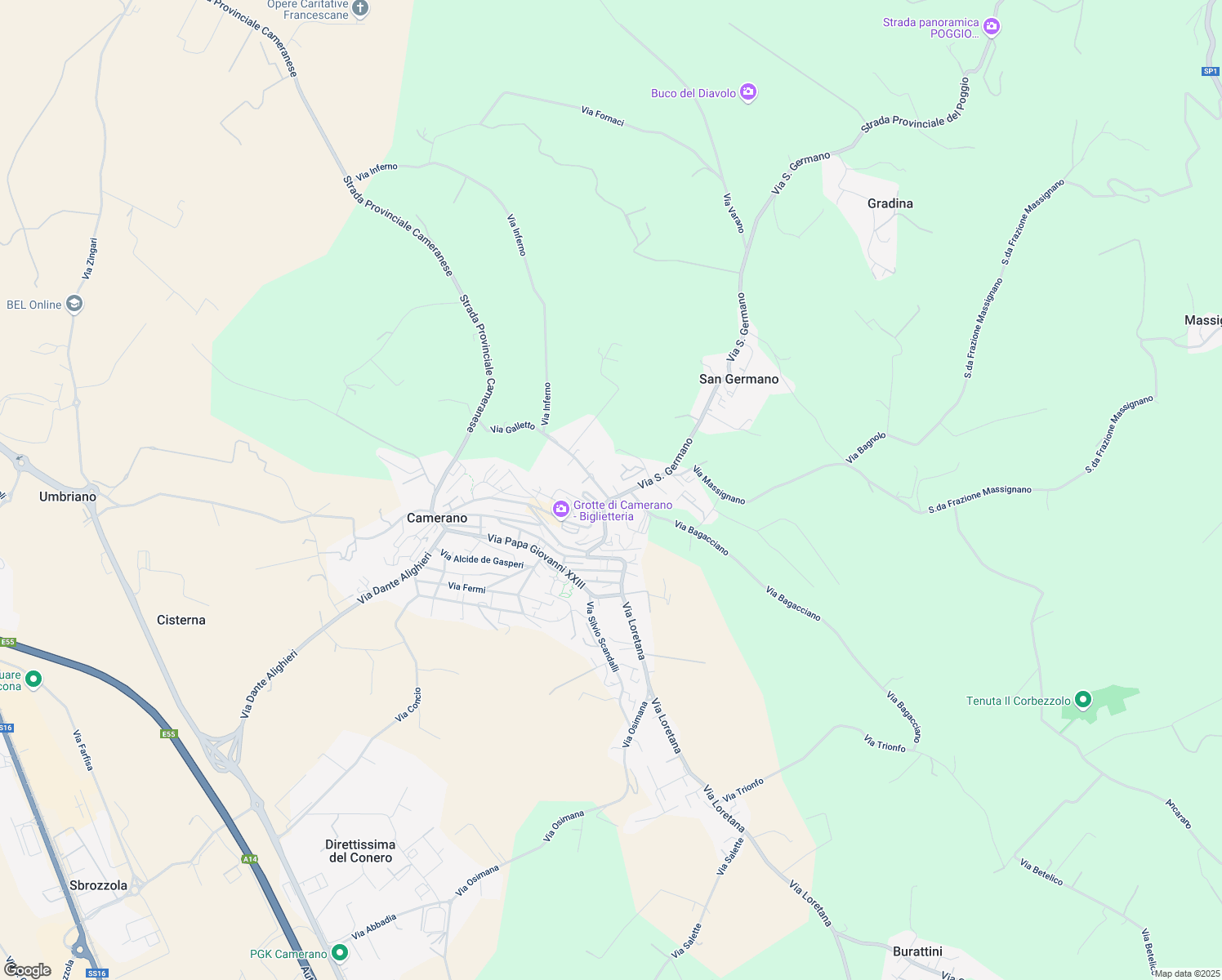 map of restaurants, bars, coffee shops, grocery stores, and more near 45C Via Galletto in Camerano