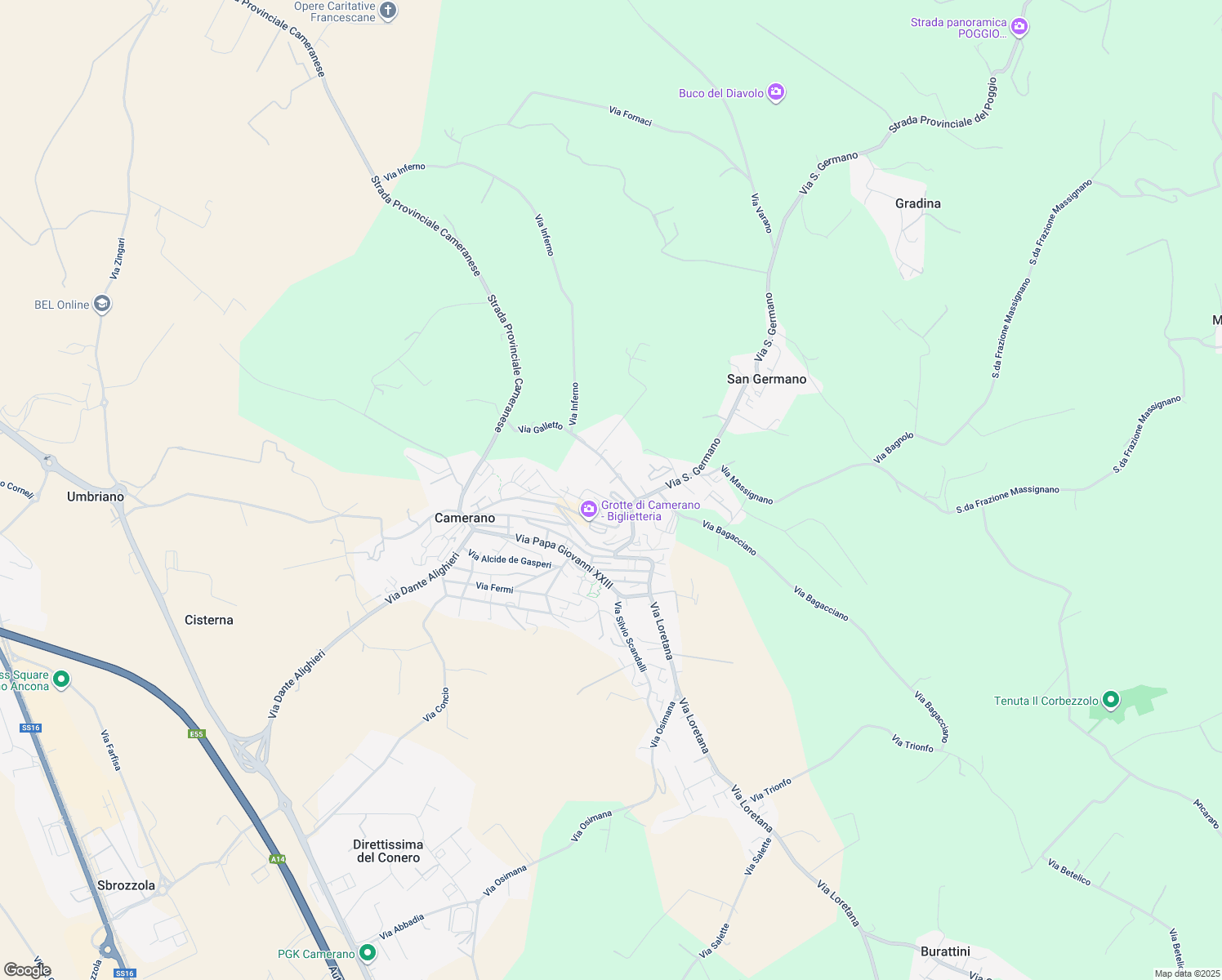 map of restaurants, bars, coffee shops, grocery stores, and more near 9 Via Loretana in Camerano