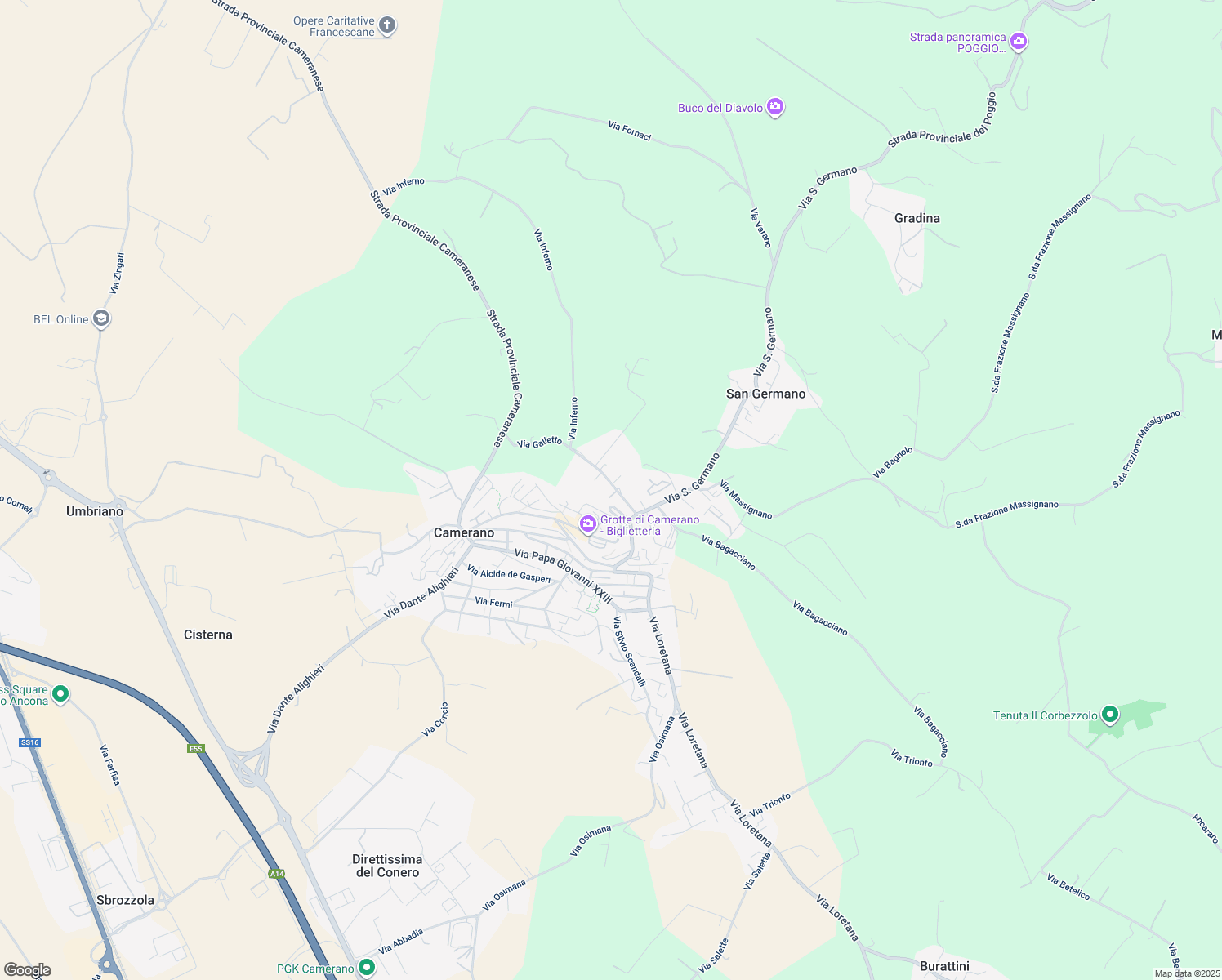 map of restaurants, bars, coffee shops, grocery stores, and more near 9 Via Loretana in Camerano