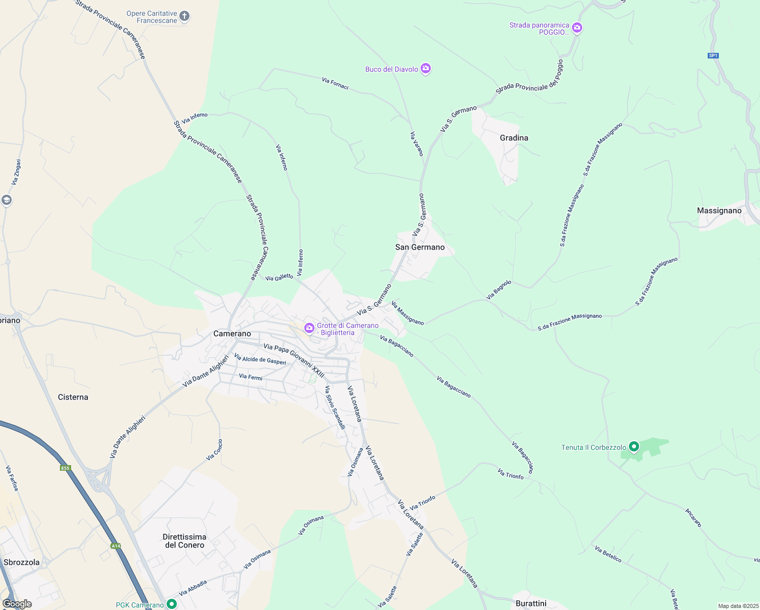 map of restaurants, bars, coffee shops, grocery stores, and more near 8 Via San Germano in Camerano