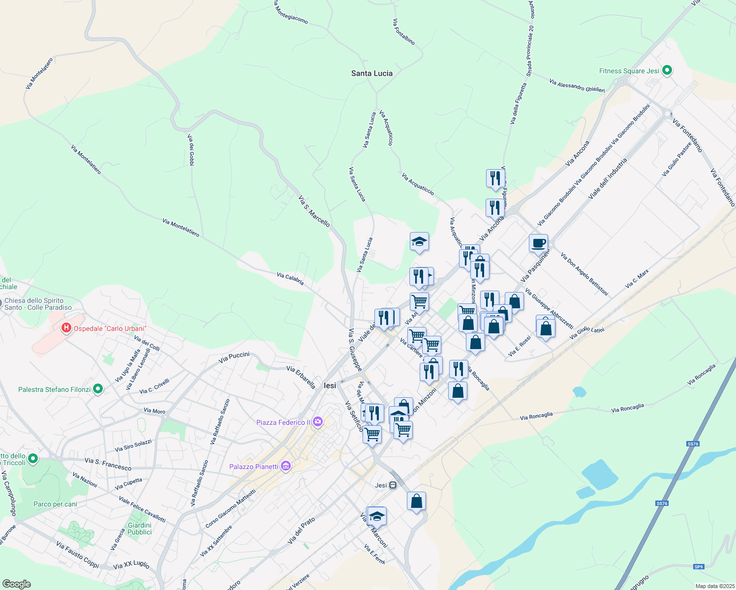 map of restaurants, bars, coffee shops, grocery stores, and more near 21 Via Sicilia in Jesi