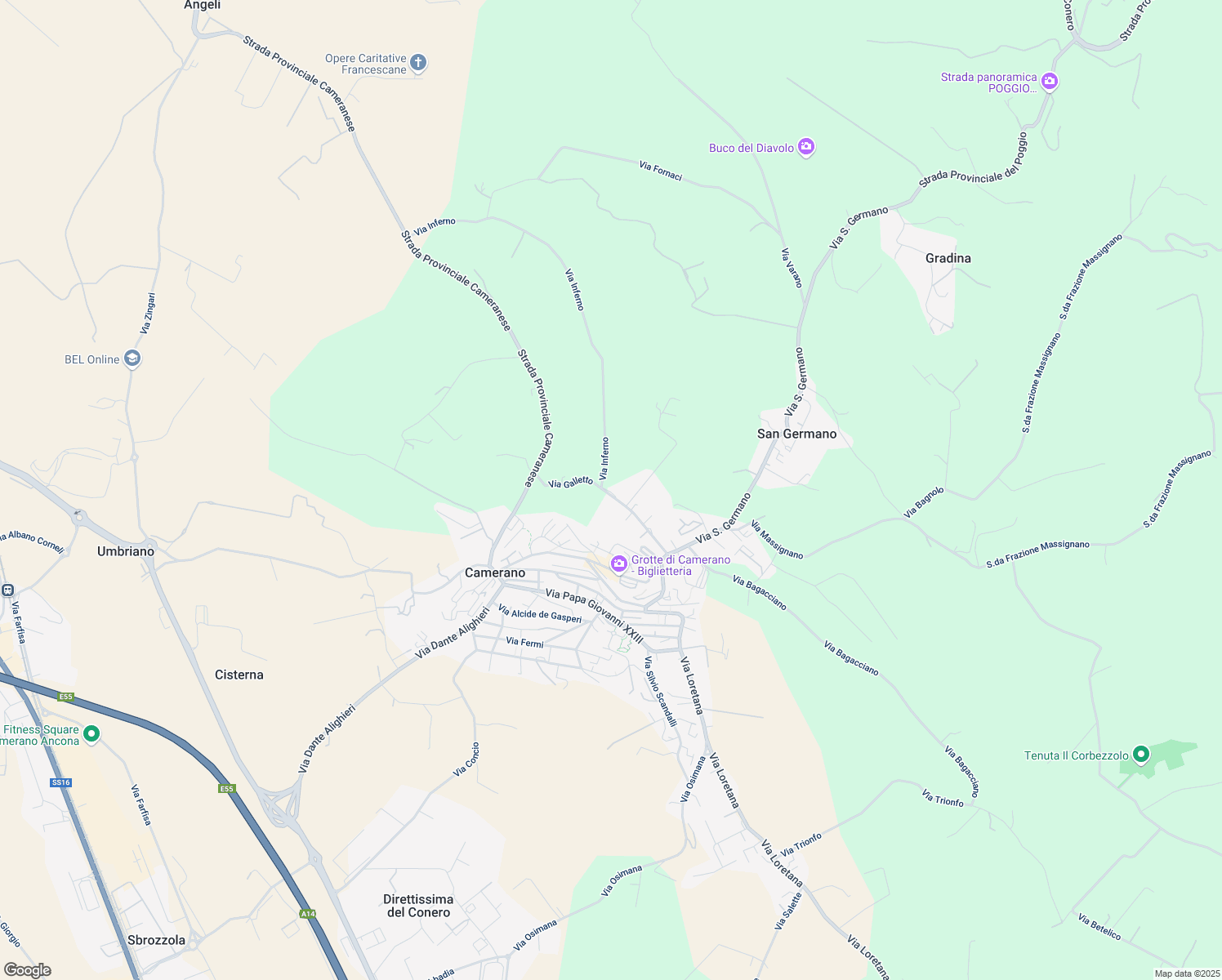 map of restaurants, bars, coffee shops, grocery stores, and more near 15 Via Galletto in Camerano