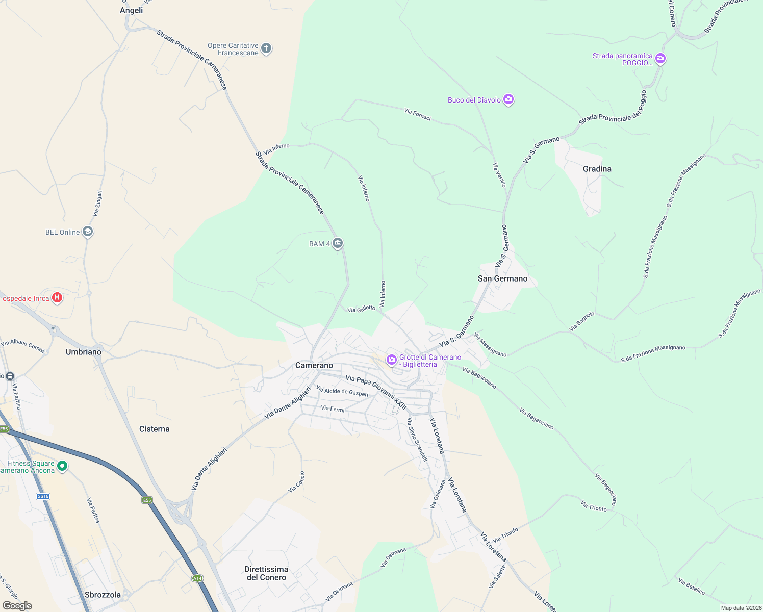 map of restaurants, bars, coffee shops, grocery stores, and more near 15 Via Galletto in Camerano