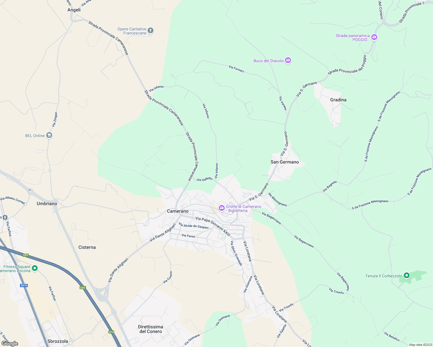 map of restaurants, bars, coffee shops, grocery stores, and more near 15 Via Galletto in Camerano