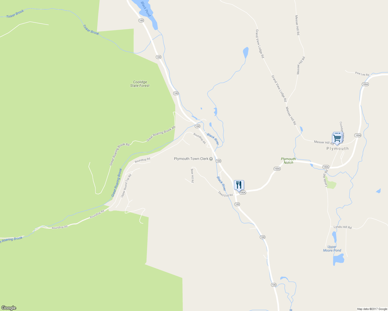 map of restaurants, bars, coffee shops, grocery stores, and more near 520 Dead End Road in Plymouth