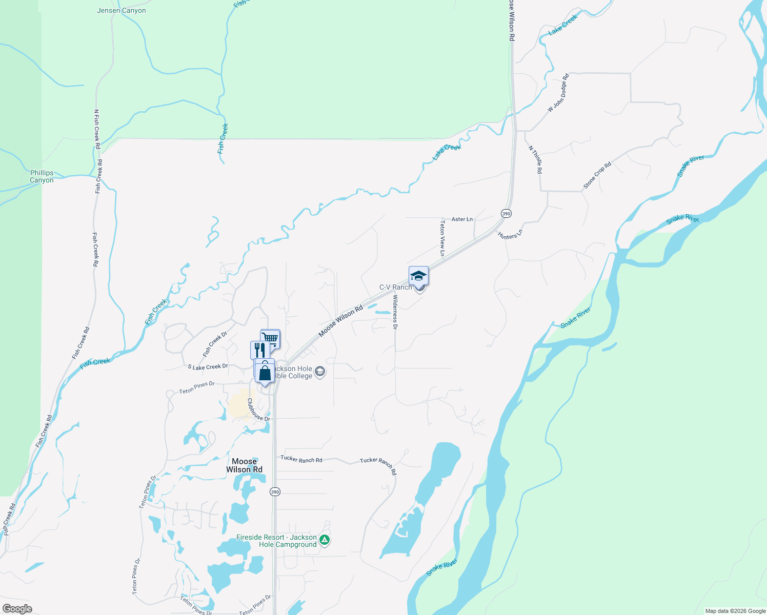 map of restaurants, bars, coffee shops, grocery stores, and more near 3765 Wilderness Drive in Wilson