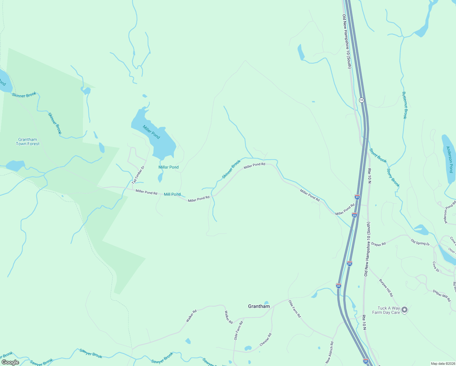 map of restaurants, bars, coffee shops, grocery stores, and more near Miller Pond Road in Grantham
