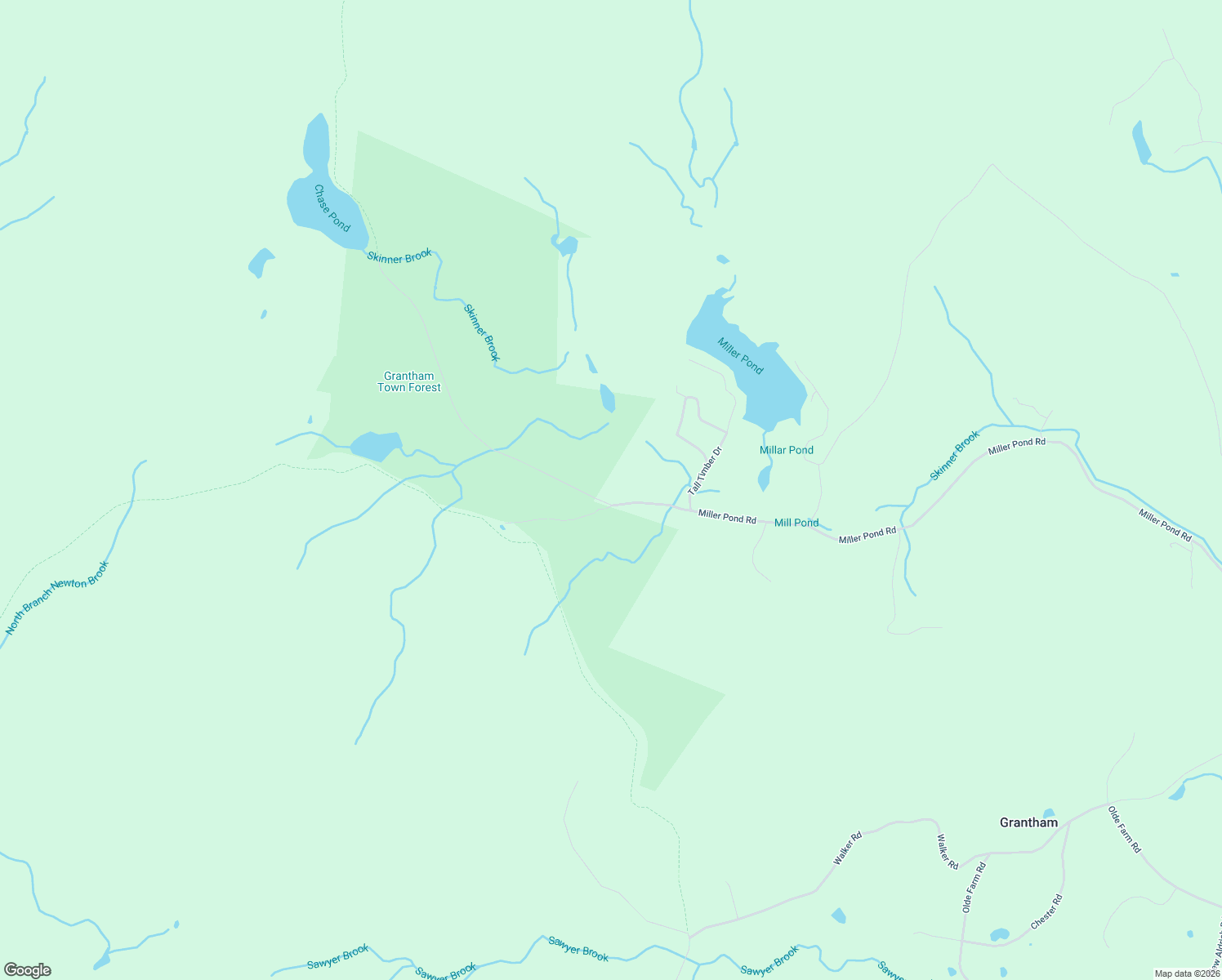 map of restaurants, bars, coffee shops, grocery stores, and more near Miller Pond Road in Grantham