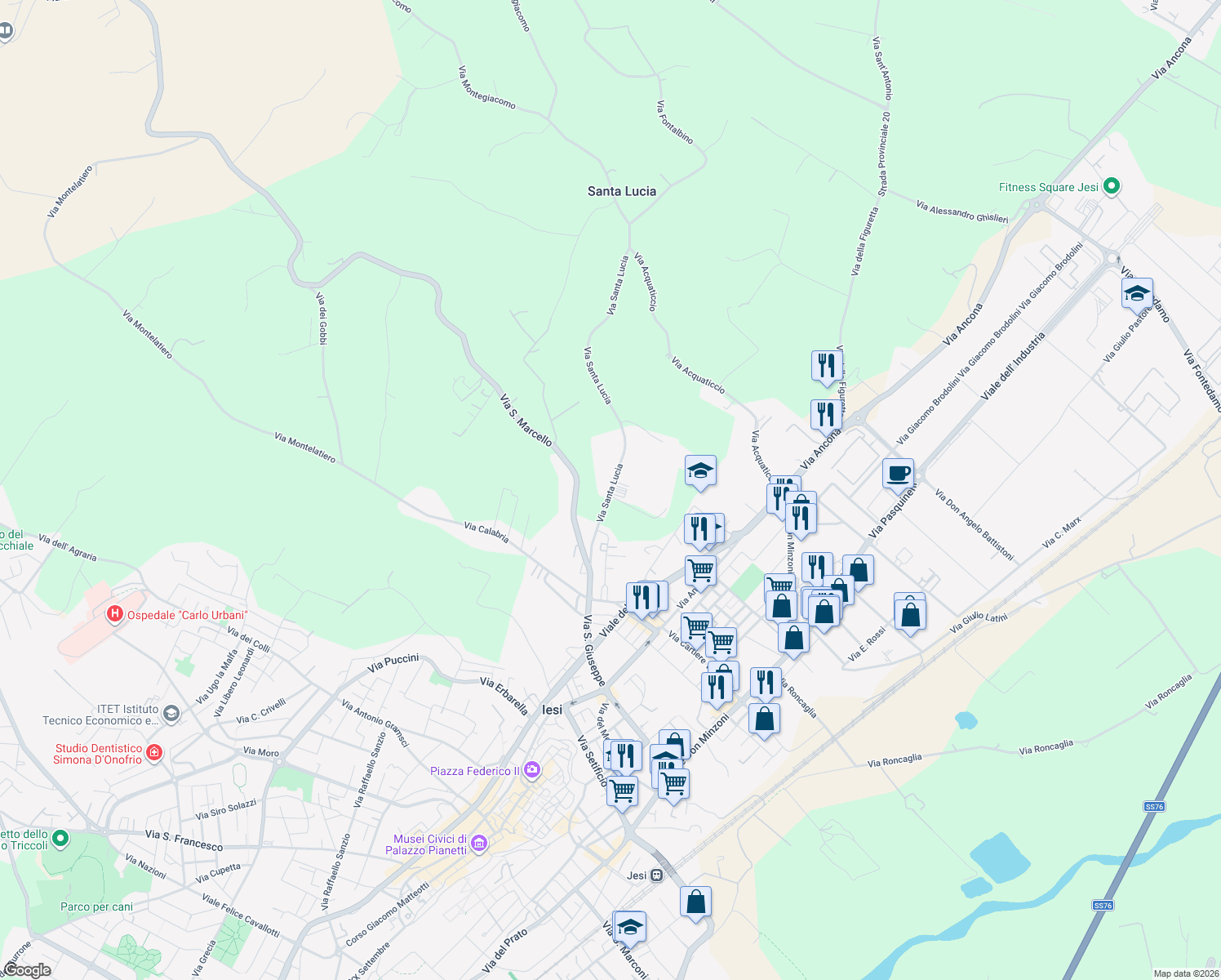 map of restaurants, bars, coffee shops, grocery stores, and more near in Provincia di Ancona