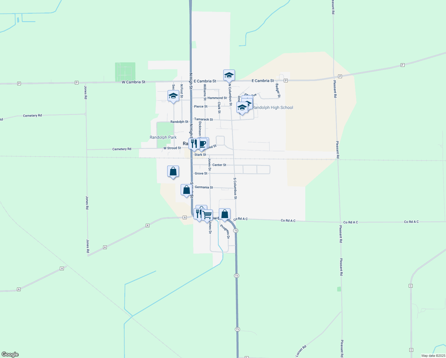map of restaurants, bars, coffee shops, grocery stores, and more near 242 Grove St in Randolph