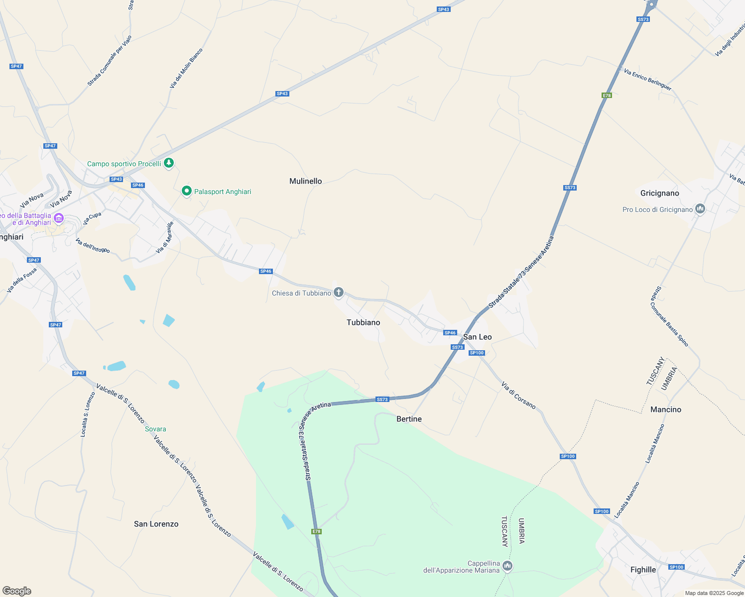 map of restaurants, bars, coffee shops, grocery stores, and more near 144 Via Leonardo da Vinci in Provincia di Arezzo