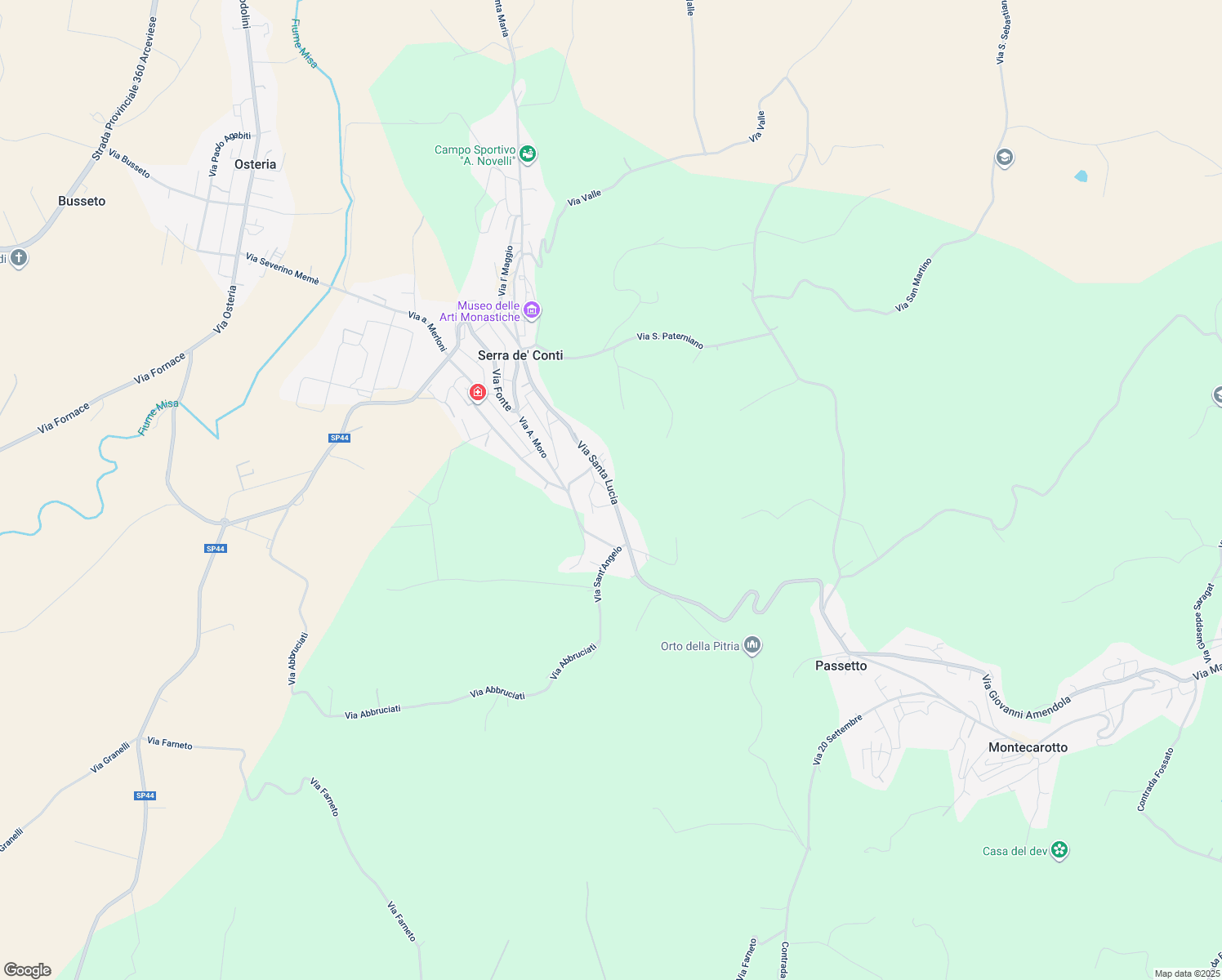 map of restaurants, bars, coffee shops, grocery stores, and more near 36 Via Santa Lucia in Serra De' Conti