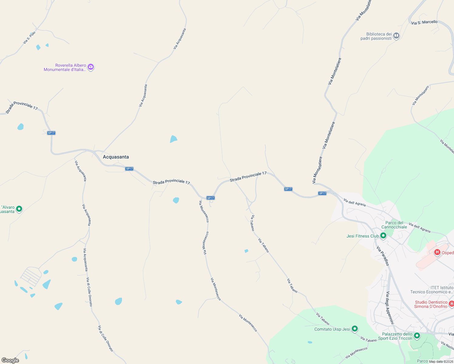 map of restaurants, bars, coffee shops, grocery stores, and more near 58 Strada Provinciale 17 in Provincia di Ancona