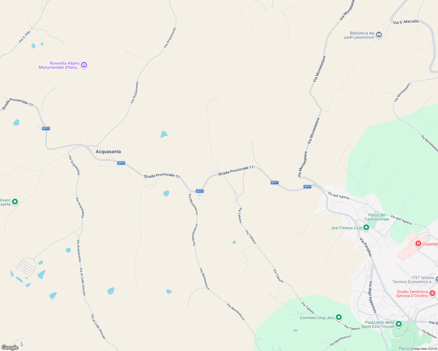 map of restaurants, bars, coffee shops, grocery stores, and more near 58 SP17 in Provincia di Ancona