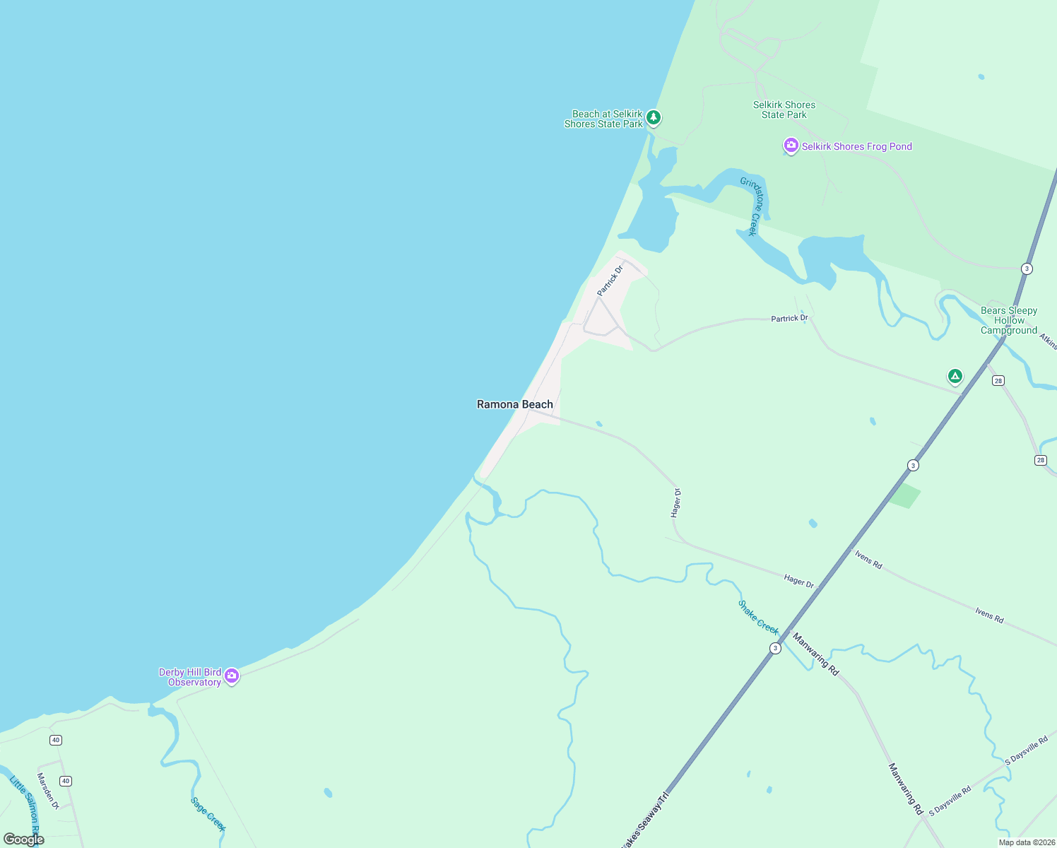 map of restaurants, bars, coffee shops, grocery stores, and more near 7 S Ramona Beach Rd in Pulaski