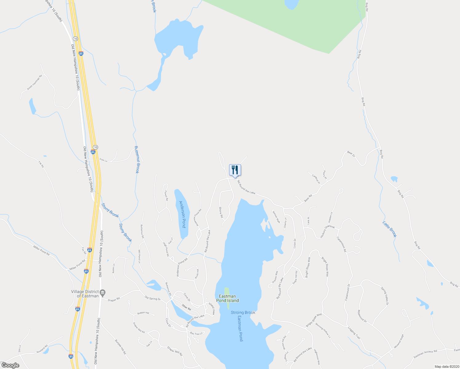 map of restaurants, bars, coffee shops, grocery stores, and more near 25 Shore Road in Grantham